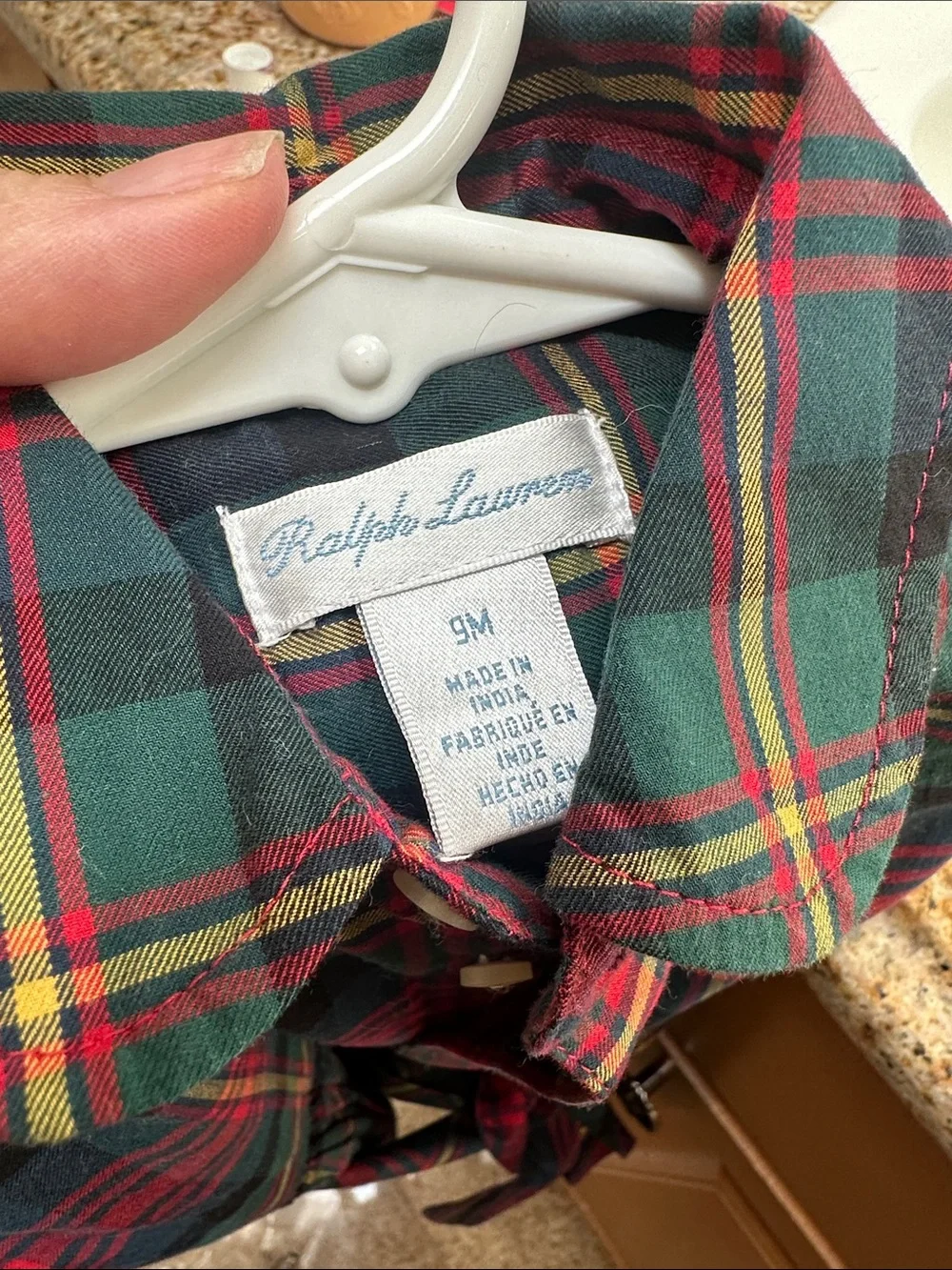 Ralph Lauren size 9 months Red and Green Plaid Button-Front Dress with Tie Waist